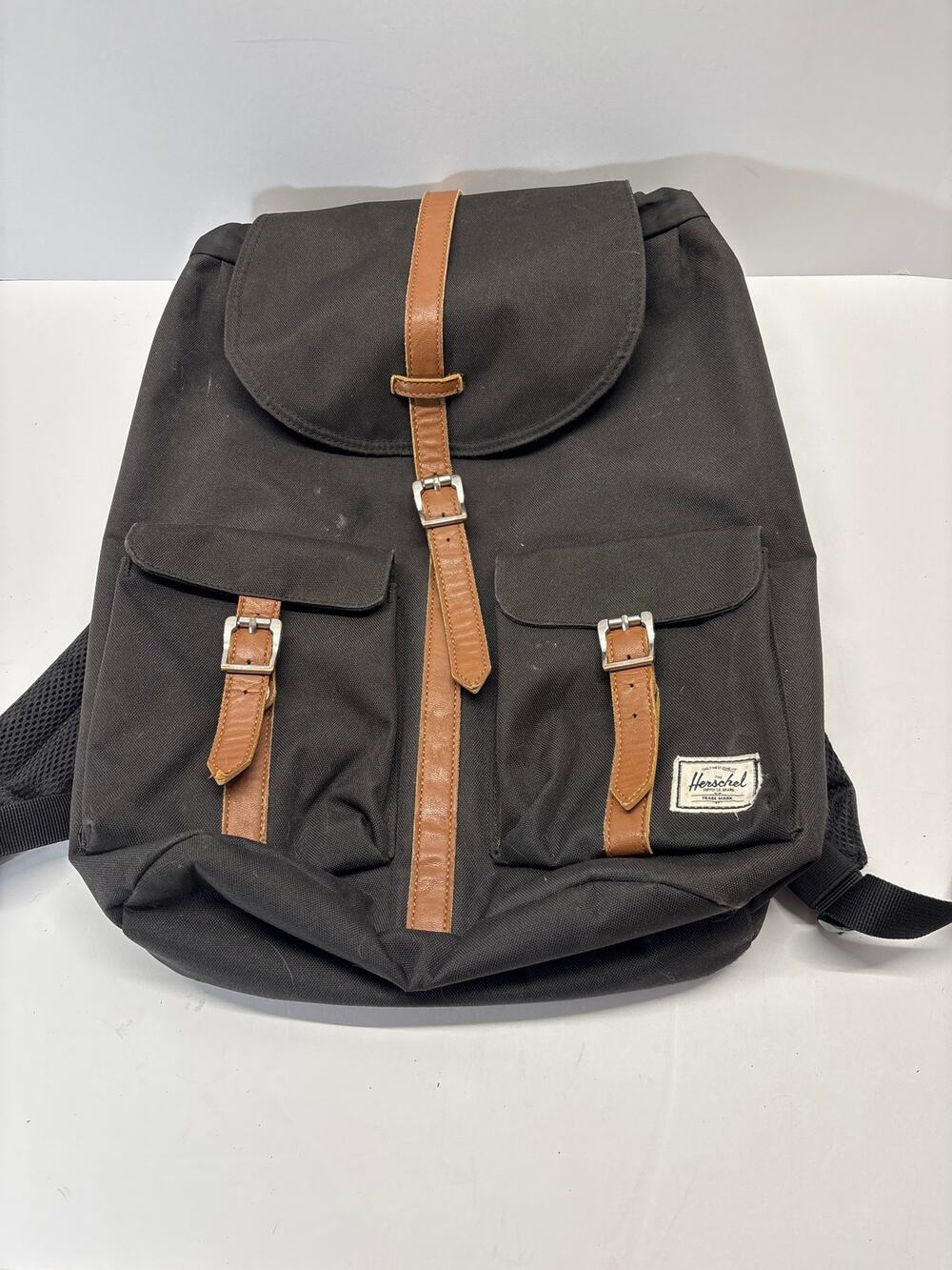 Herschel Supply Co Backpack Black Tan Leather Strap Classic Rucksack School Bag